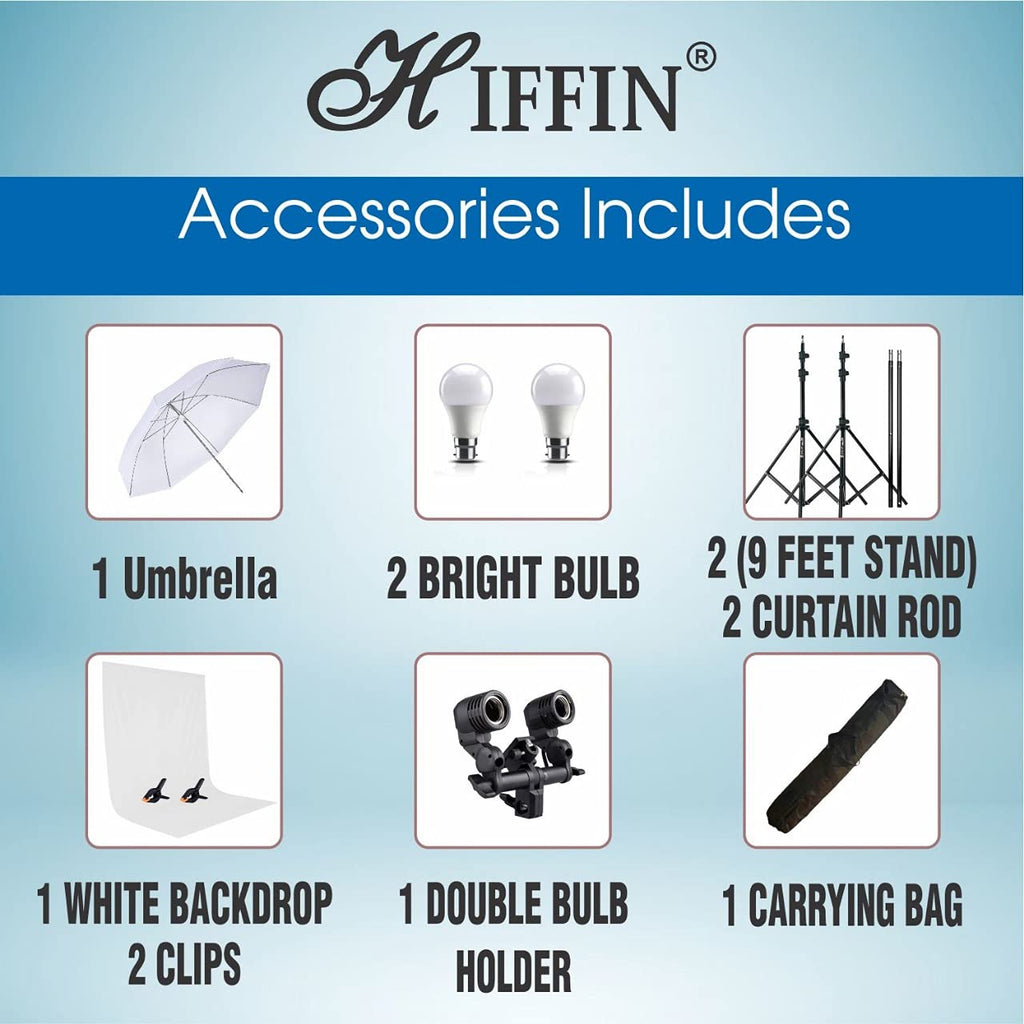 HIFFIN® White Screen Backdrop 8x12 ft with 9 ft Stand - 6x9 ft Photography Backdrop with 2 Pcs Spring Clamps, 1PCs Carry Bag (T Shape Kit C2 C1 White & Double Holder Kit M1)