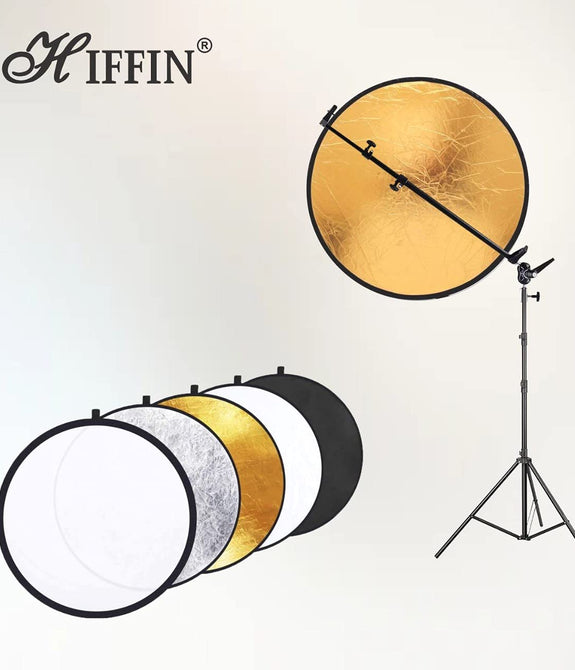 HIFFIN® HF- SPL Reflector Stand Kit 9ft Stand with Reflector Stand | Reflector 42-inch / 107 cm 5 in 1 Collapsible Multi-Disc Light Reflector with Bag - Translucent, Silver, Gold, White and Black