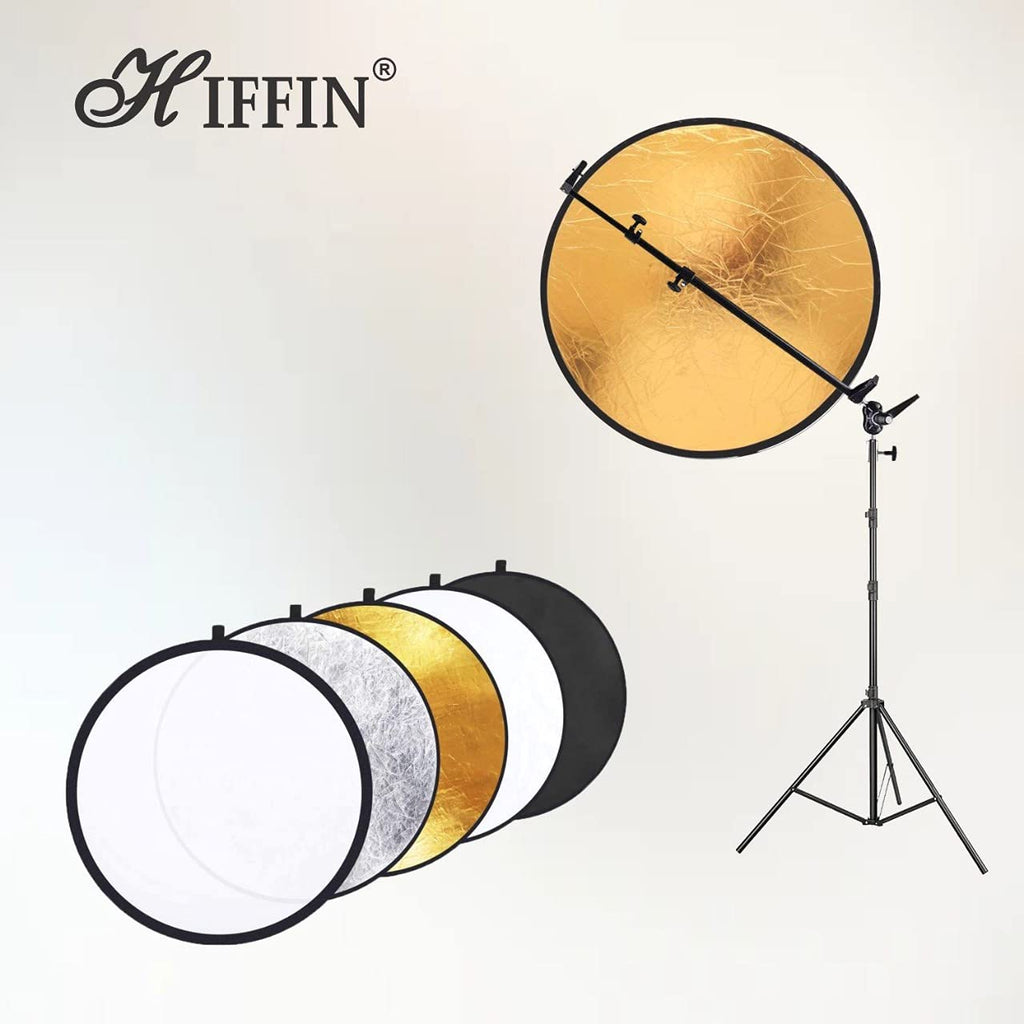 HIFFIN® HF- SPL Reflector Stand Kit 9ft Stand with Reflector Stand | Reflector 32-inch / 107 cm 5 in 1 Collapsible Multi-Disc Light Reflector with Bag - Translucent, Silver, Gold, White and Black