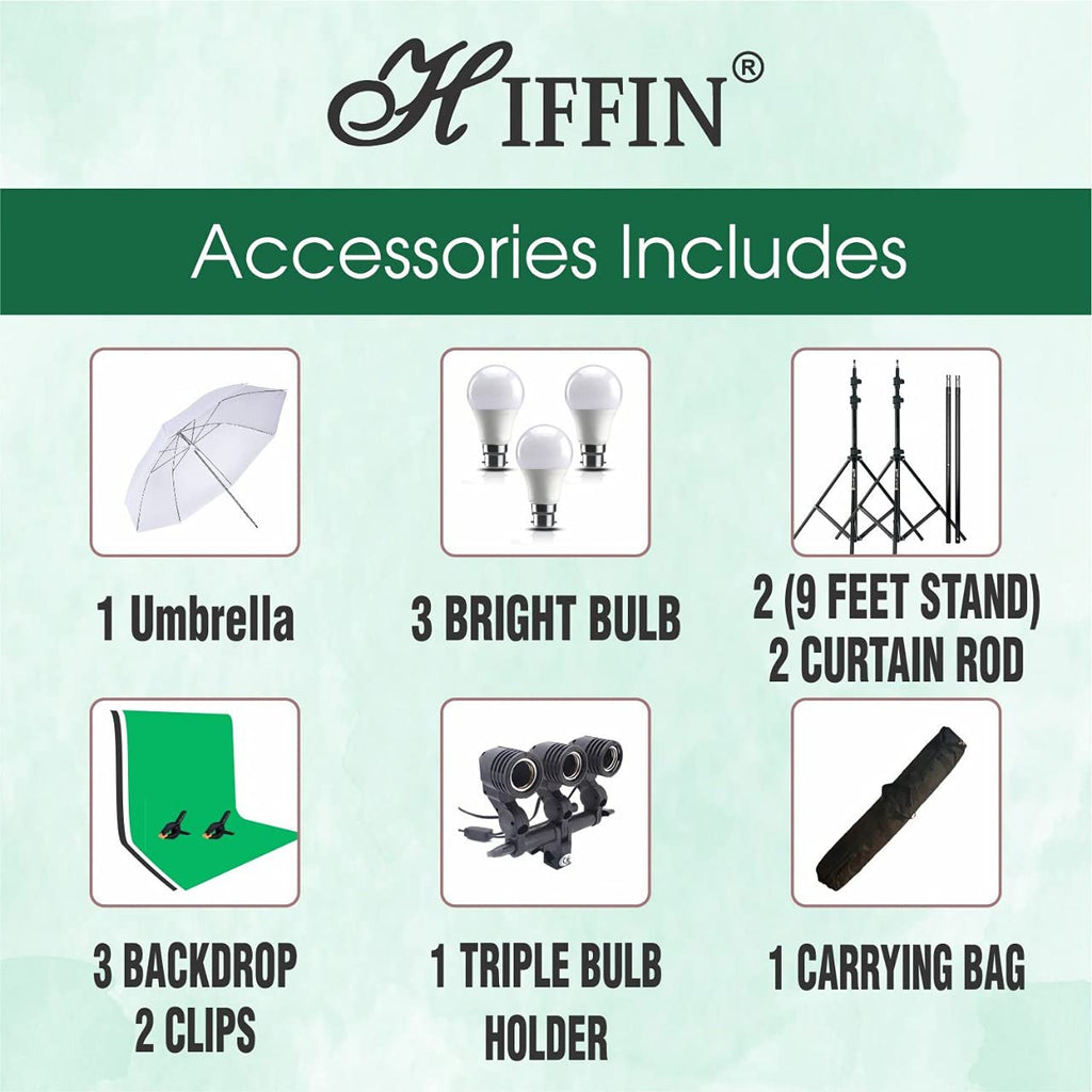 HIFFIN® Green | White | Black Screen Backdrop 8x12 ft with 9 ft Stand - 6x9 ft Photography Backdrop with 2 Pcs Clamps, 1PCs Carry Bag (T Shape Kit C2 C3 Green | White | Black & Triple Holder Kit M1)