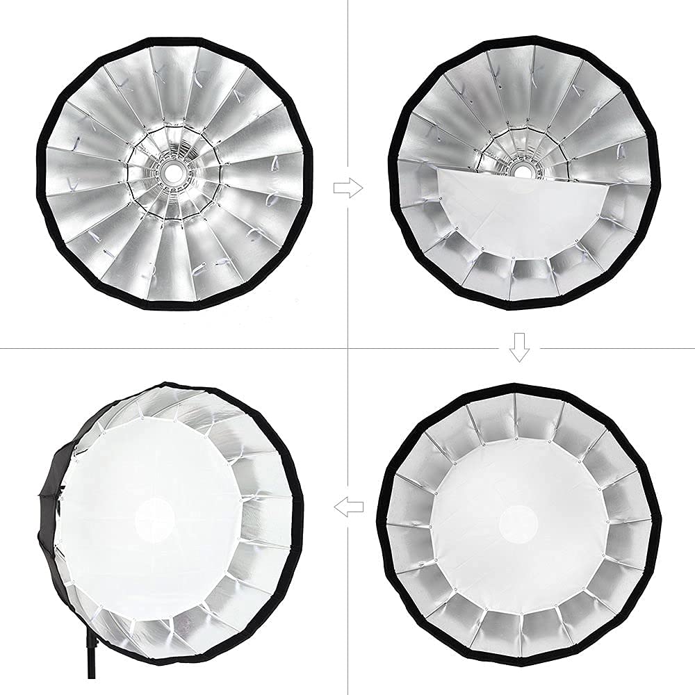 HIFFIN® 120cm Deep Parabolic Soft Box with Bowens Mount Adapter Ring for Aperture (Black)
