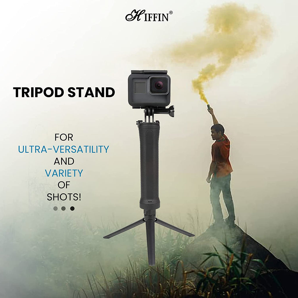 HIFFIN 3-Way Monopod Grip Arm Tripod Foldable Selfie Stick, Stabilizer Mount Holder for GoPro Hero 9/8/7/6/5, SJCAM SJ6, SJ7, SJ5000, Yi and All Action Cameras