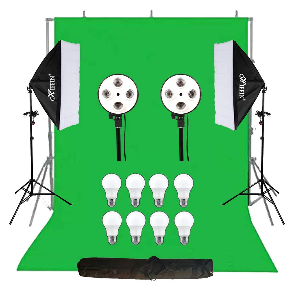 HIFFIN® PRO Quadlux Mark II Soft Led Still & 8.5 x 10 ft Background Support System Kit Video Light Softbox with AC Power, YouTube Shooting,...