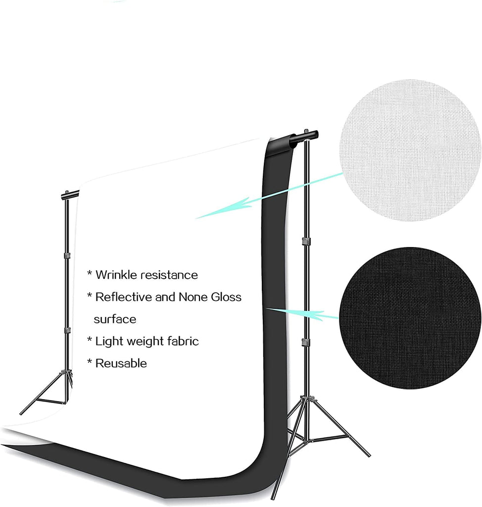 HIFFIN®Photography Photo Video Studio Background Stand Support Kit with Muslin Backdrop Kits (White Black),Daylight Umbrella Lighting Kit(E27 Single...