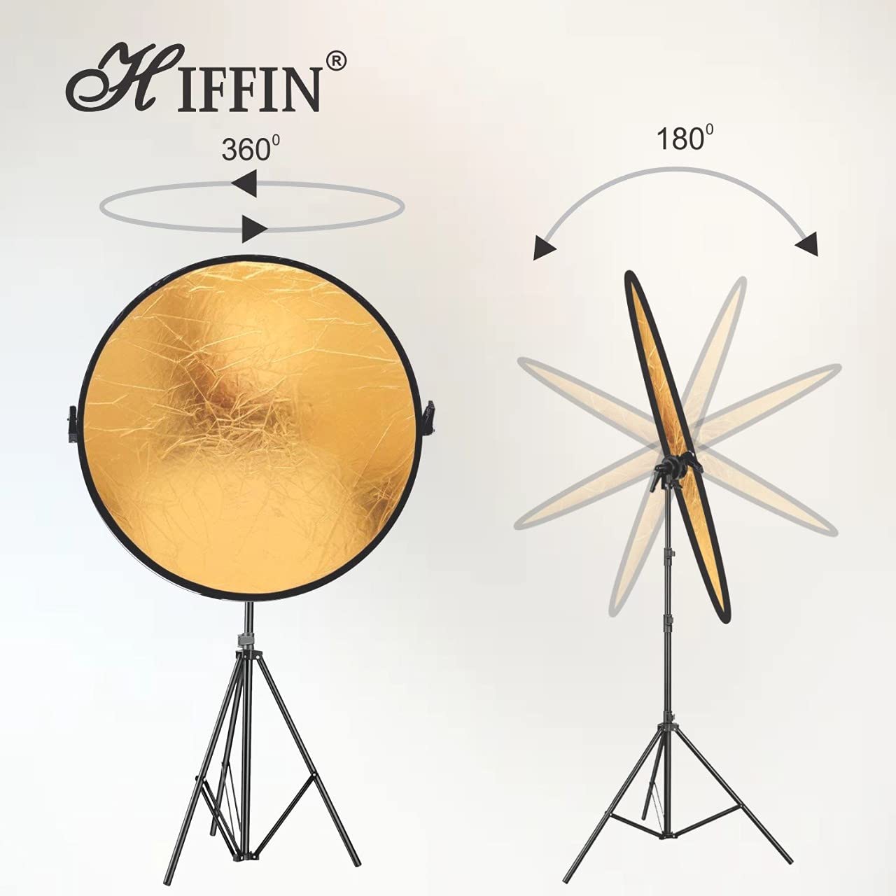 HIFFIN® HF- SPL Reflector Stand Kit 9ft Stand with Reflector Stand | Reflector 32-inch / 107 cm 5 in 1 Collapsible Multi-Disc Light Reflector with Bag - Translucent, Silver, Gold, White and Black