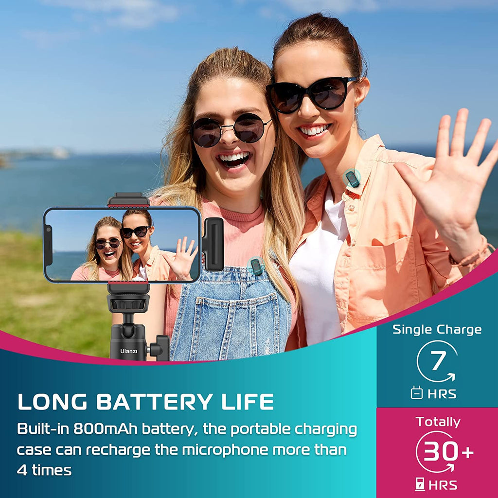 ULANZI J12 Wireless Lavalier Microphone for iPhone iPad, 2-in-1 Plug-Play Mic with Charging Case for Phone Video Recording Interview Youtubers Vloggers, 65ft Transmission Range