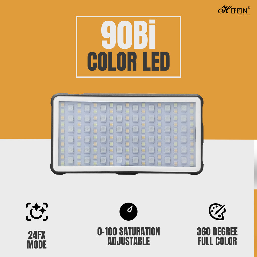 HIFFIN HF-138 Portable Pocket RGB LED 12w Video Light | 4000 MaH Inbuilt Battery | 2500K-9000K Full Color 20 Lighting Effect Modes Ultra Bright Camera Lighting for Vlogging