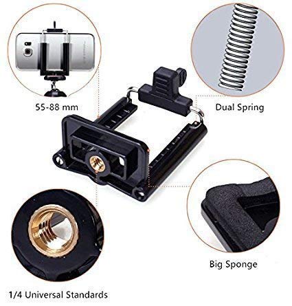 HIFFIN® 5 Pcs Combo A E P Universal Mobile and Small Size Camera and Selfie Stick Holder Tripod Attachment (Black)