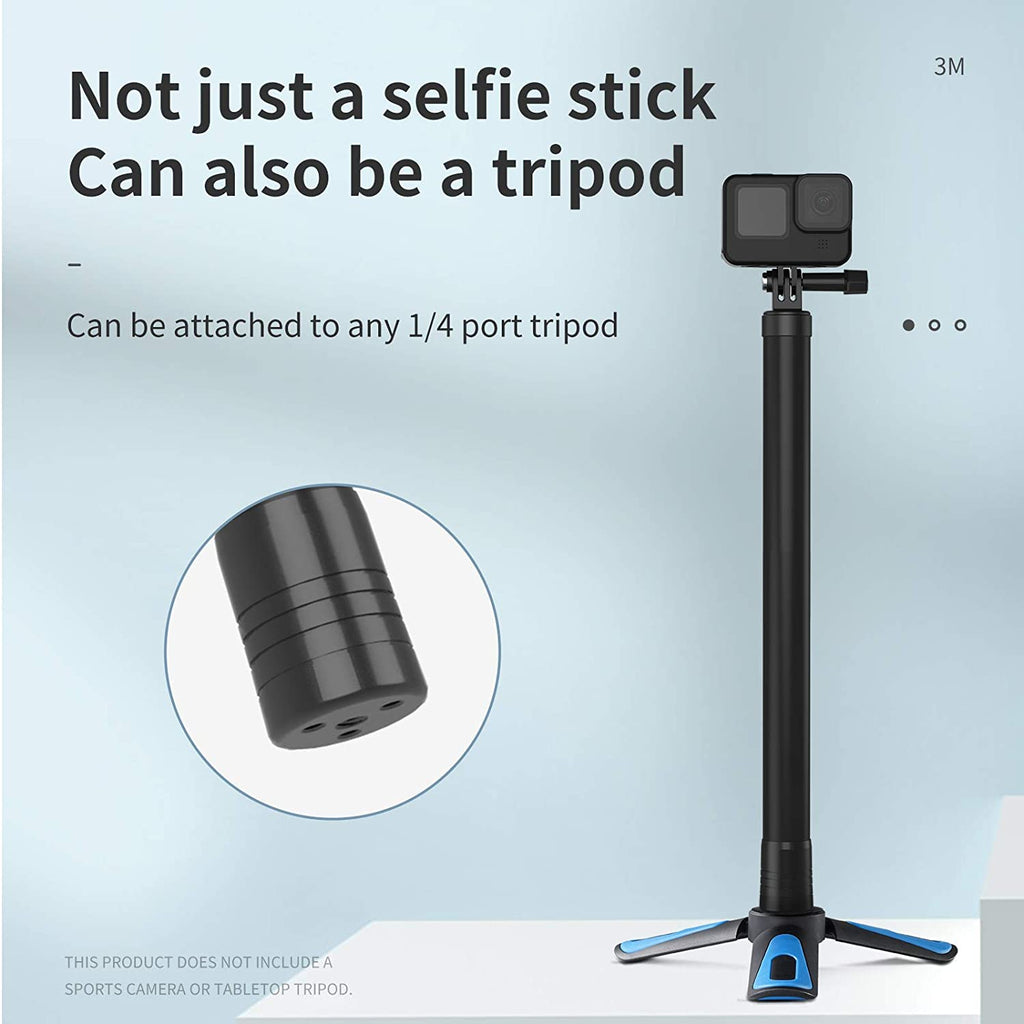 TELESIN 118"/3 Meters Ultra Long Selfie Stick for GoPro Max Hero 9 8 7 6 5 4 3+, Insta 360 One R One X, DJI Osmo Action, Extendable at 6 Lengths Carbon Fiber Lightweight Pole Monopod