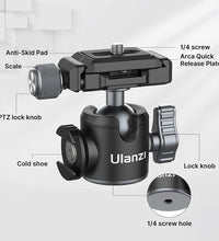 ULANZI Tripod Ball Heads for 1/4" Tripod, U-80L Camera BallHead Metal Mini Ball Head 360 Degree Rotating Panoramic Arca Quick Release Plate & Cold Shoe, for DSLR Camera Camcorder Tripod Monopod Slider