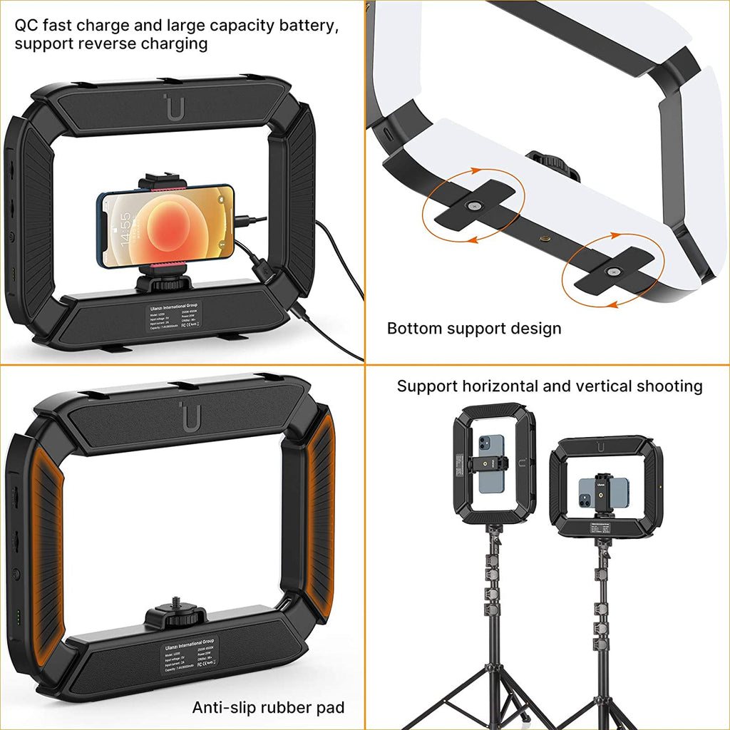 ULANZI Smartphone Video Rig with Light, Cell Phone Handheld Stabilizer with Ring Light 8500k Selfie Light for Filmaking Live Steam Tiktok YouTube Video Recording, with 8000mAh Build-in Battery