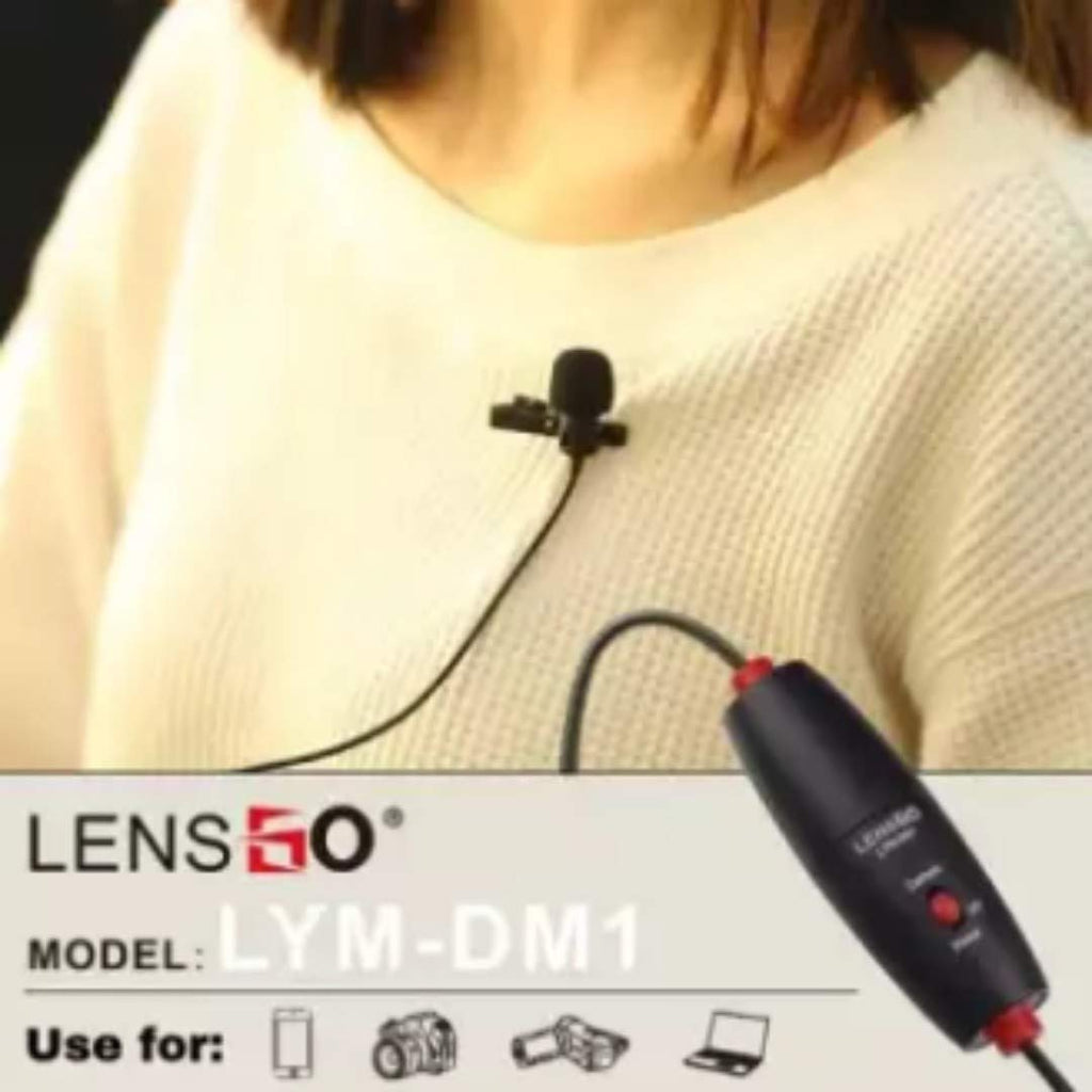 LENSGO Professional Lavalier Mic SLR 120 Hours Battery Life Camera Phone Recording Live Interview VLOG Wired Recording Studio Lapel Microphone (LYM-DM1)