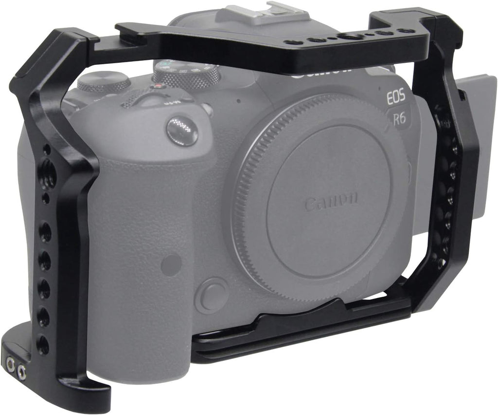 HIFFIN Camera Cage for Canon EOS R6 R5 Mirrorless Camera, Vlogging Video Shooting Filmmaking Rig Stabilizer with Dual Cold Shoe, 1/4" Mounting Points