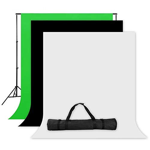 HIFFIN® Triple Crossbar 10 ft Wide 8.5 ft Height Backdrop Stand, Photo Video Studio Heavy Duty Adjustable Photography Muslin Background Support System Kit - 3 in 1 | 3 Curtains