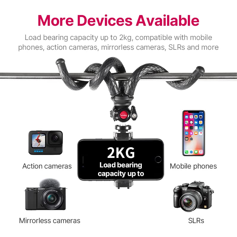 ULANZI FT-01 Phone Tripod with Holder, Mini Camera Flexible Tripod Stand with Cold Shoe Mount, 1/4'' Screw for Magic Arm