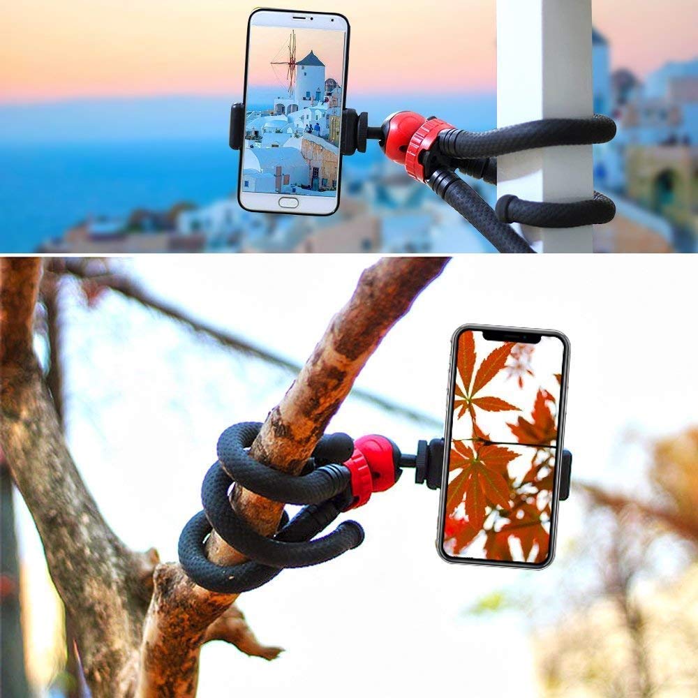 HIFFIN® 360 ° Rotatable Ball Head Flexible Gorillapod Tripod with Free Tripod Mount & Mobile Attachment for DSLR, Action Cameras & Smartphon - Black (Flexible Tripod 12 + 3 inches with Holder N)