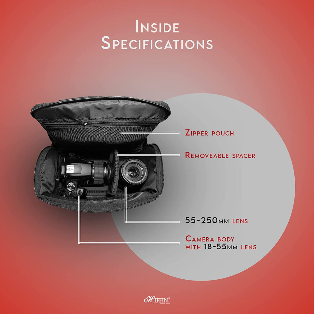 HIFFIN DSLR/SLR Camera Shoulder Bag Case with Adjustable Shoulder Strap & Rain Cover, Compatible for All DSLR and Mirrorless Cameras - Waterproof (Black)