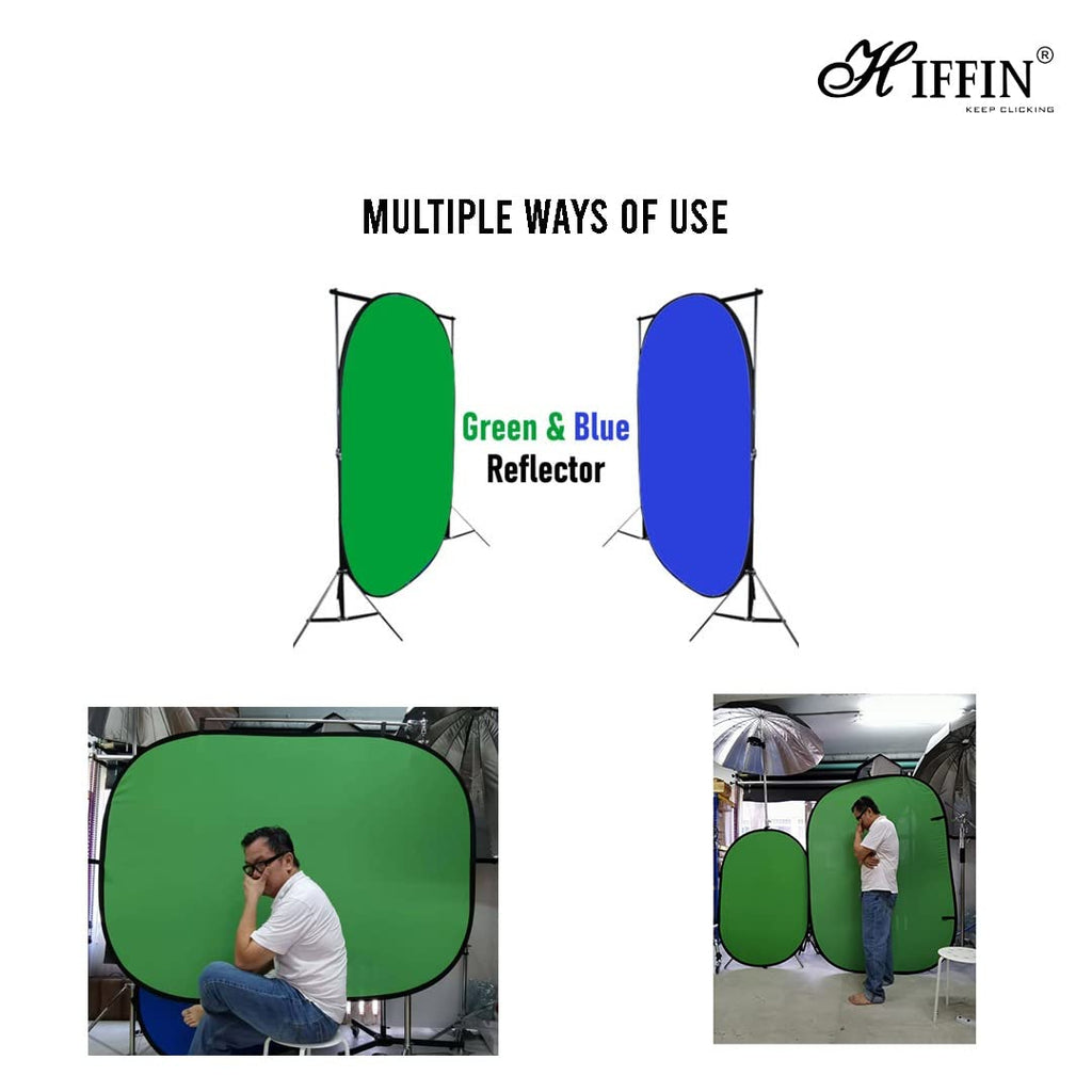 HIFFIN® 2-in-1 Green|Blue 150CM X 200CM Photo Video Studio Collapsible Background Panel, Full Cotton Photography Background with Carrying Case (Green/Blue)