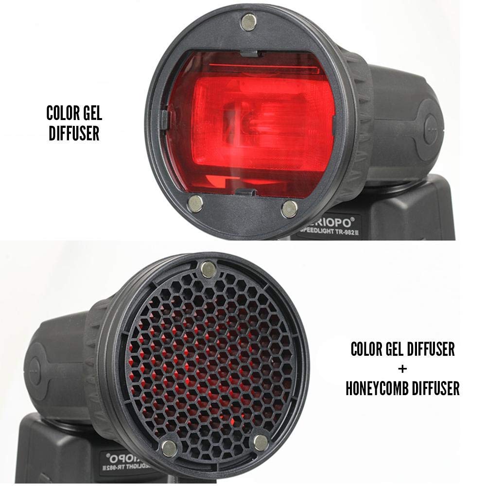 HIFFIN® Flash Diffuser Light Softbox Speedlite Flash Accessories Kit Color Filter Honeycomb Grid Reflector Diffuser Ball with Universal Magnetic Mount for Canon Sony viblitz Speedlite