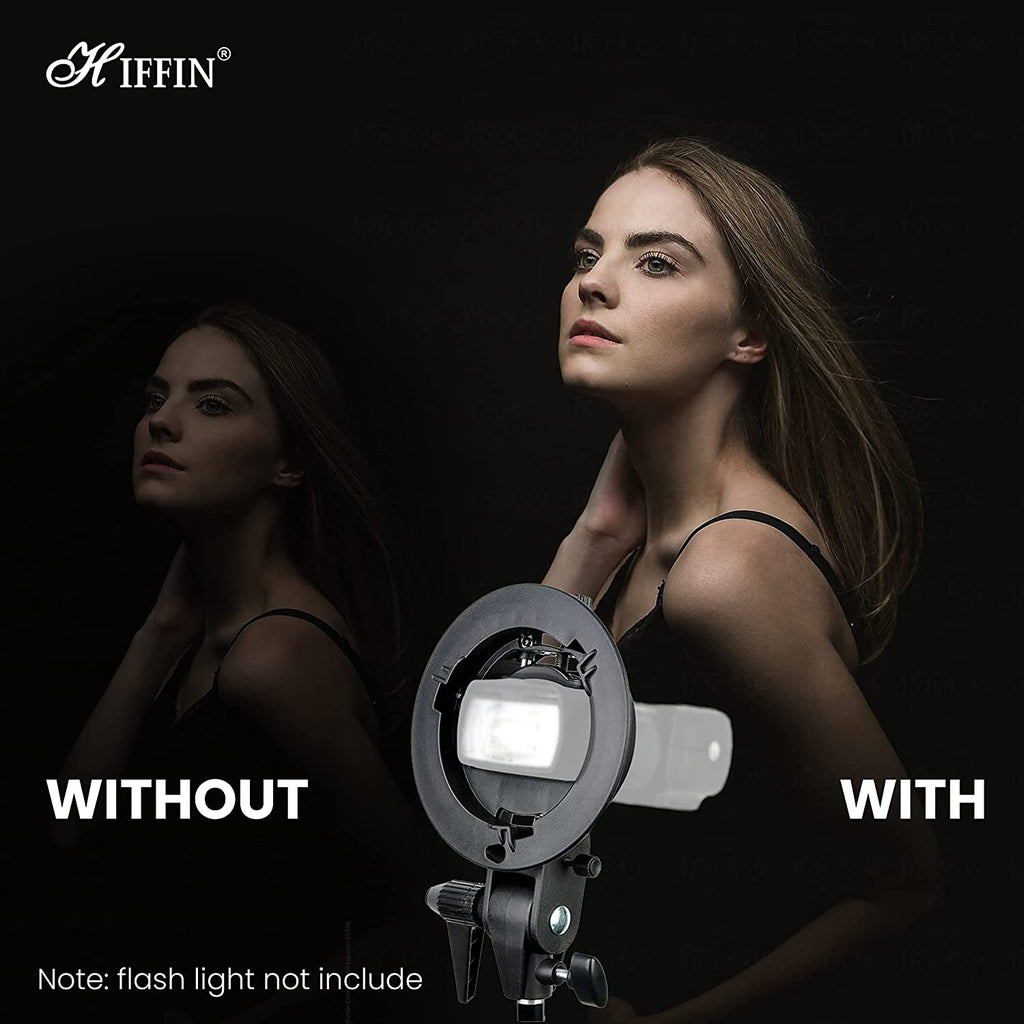 HIFFIN® S-Type Bracket Holder with Bowens Mount Kit with 9ft Light Stand Mark II for Speedlite Flash Snoot Softbox Beauty Dish Reflector Umbrella 9ft Light Stand| Umbrella |Carry Bag