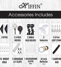 HIFFIN® Lighting Kit Adjustable Max Size 8x14ft Background Support System 1 White Color Backdrop Fabric Photo Studio Softbox Sets Continuous Umbrella Light Stand with Portable Bag