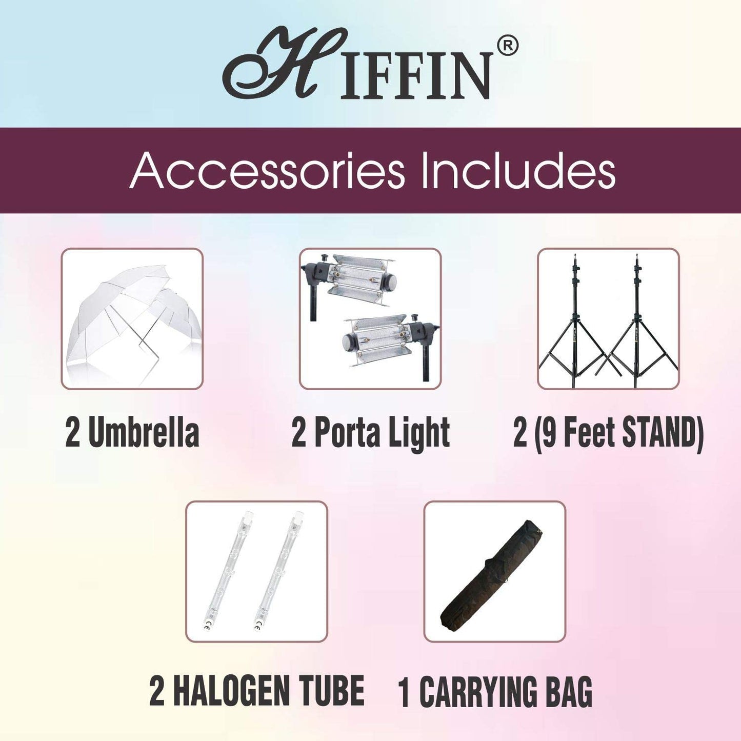 HIFFIN® Porta Kit with Pair of 9 feet Light Stands, Porta Lights, Umbrellas for Video & Still Photography Lighting