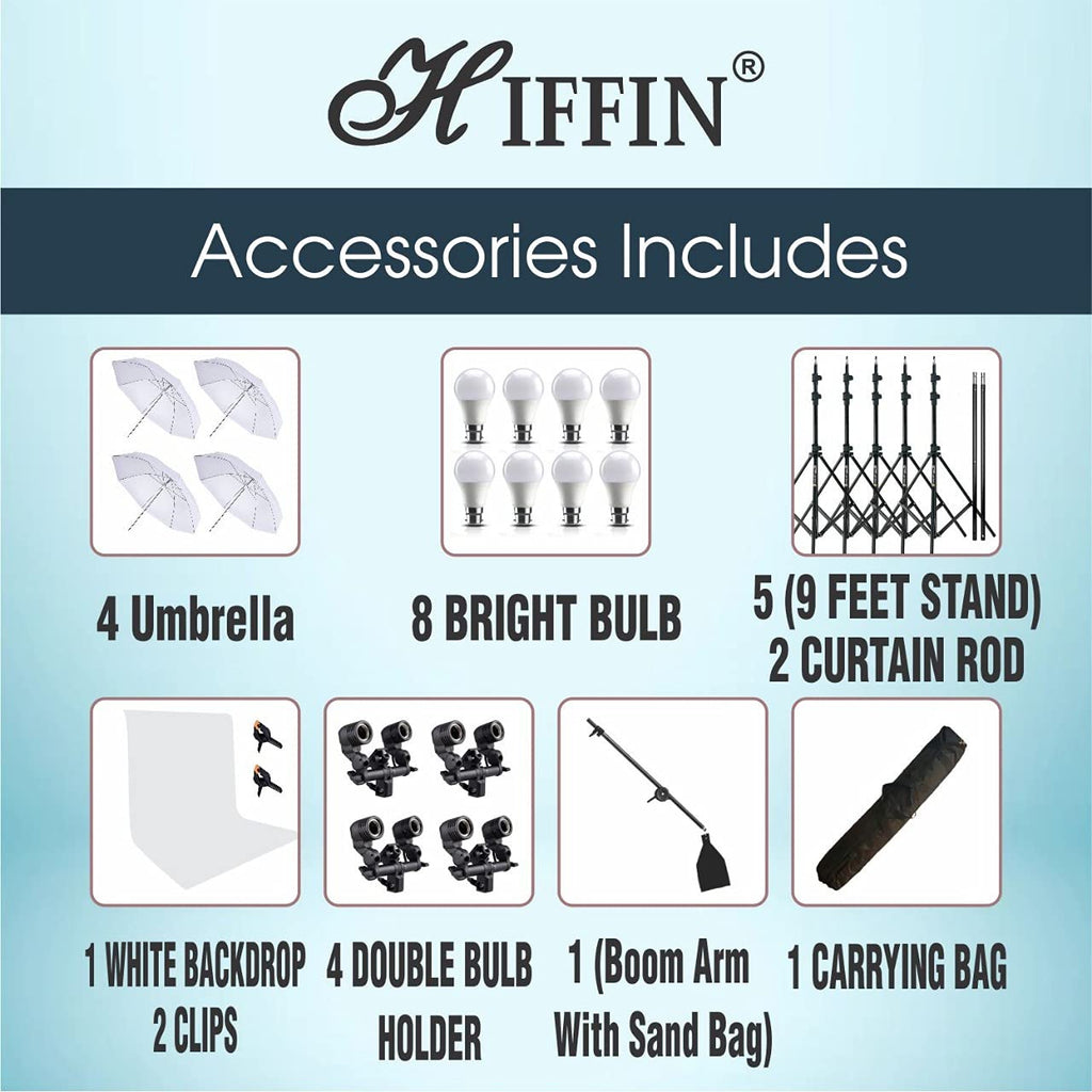 HIFFIN® White Screen Backdrop 6x10 ft with 9 ft Stand 6x9 ft Photography Backdrop with 2 Pcs Spring Clamps, 1PCs Carry Bag (T Shape Kit C2 C1 W & Double Holder Kit M4)