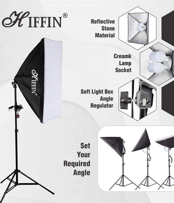 HIFFIN Trilux Double Set E27 Four Holder Soft Box Studio Kit For Photography, YouTube Lighting Fluorescent Light for Still & Video (WOB)