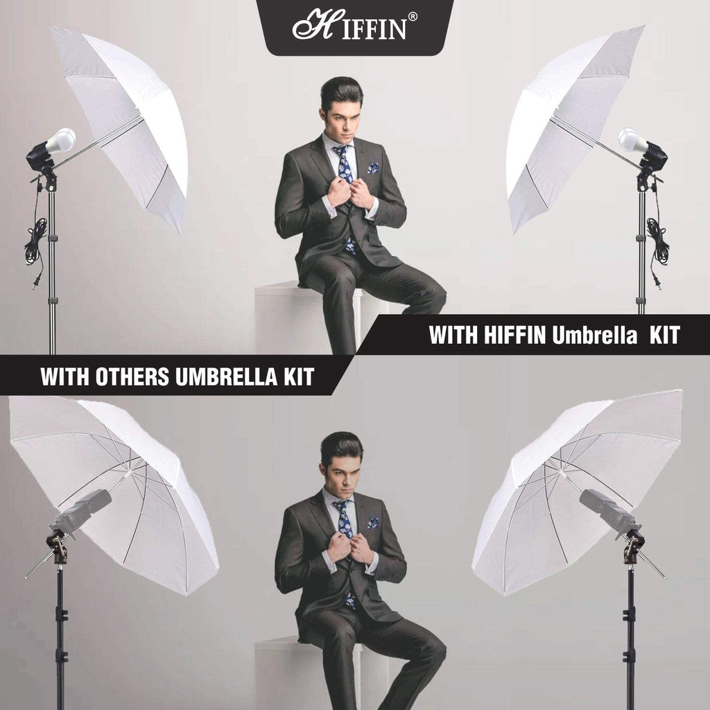HIFFIN E27 Studio Double Holder KIT Umbrella White + Studio Light Stand 9 FT+ Umbrella and Bulb Holder KIT Set of 2 (2 double Holder,2 Light Stand 9FT,2 Umbrella, 4 20 WT LED Blub)