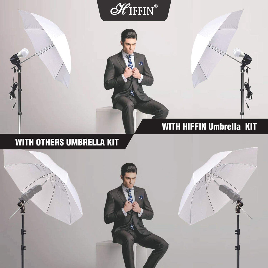 HIFFIN E27 STUDIO DOUBLE  HOLDER KIT UMBRELLA WHITE + STUDIO LIGHT STAND 9 FT+ UMBRELLA AND BULB HOLDER KIT SET OF 1 (1 SINGLE HOLDER,1 LIGHT STAND 9FT,1 UMBRELLA, 1 18 WT LED BLUB)