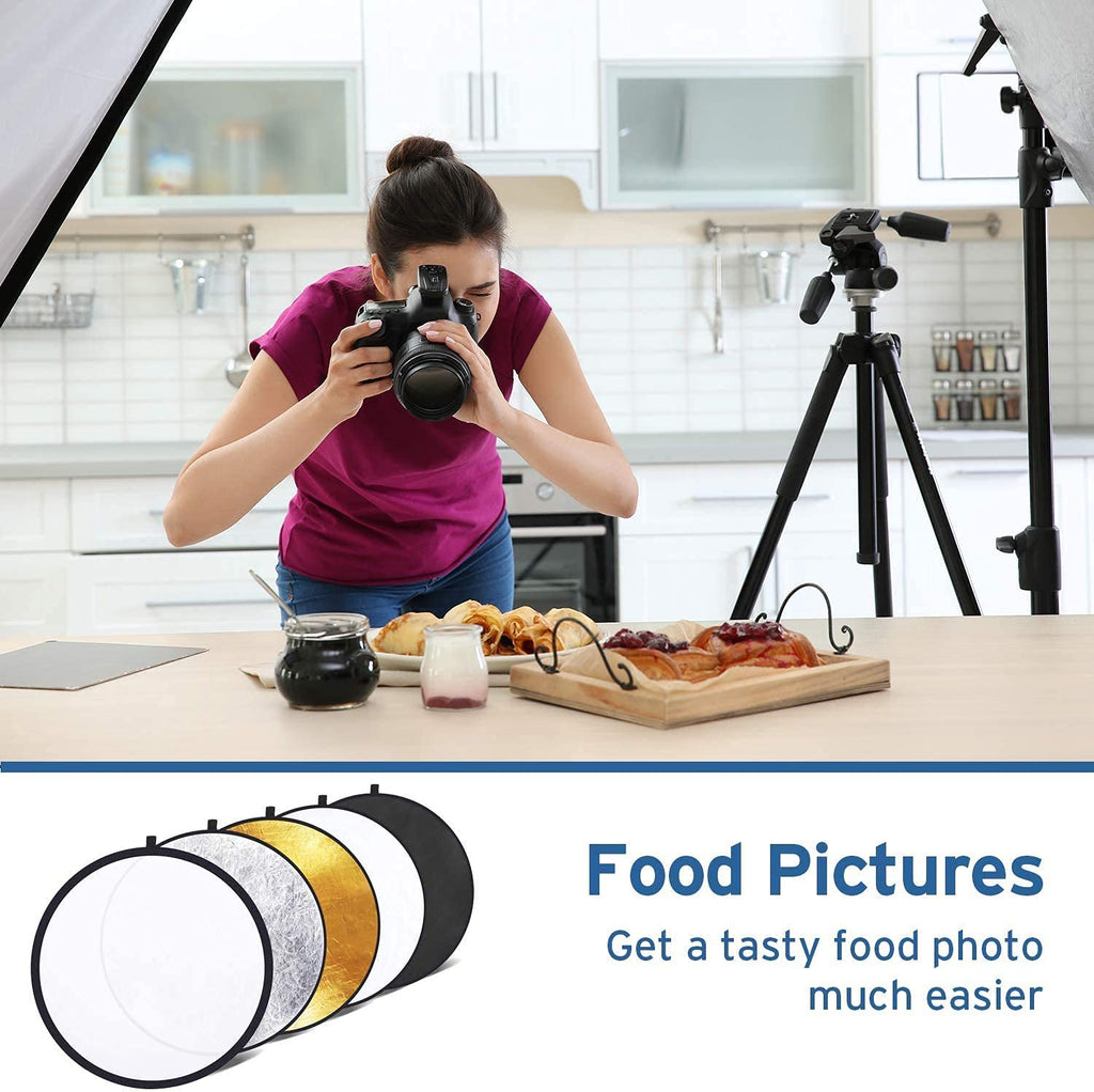 HIFFIN® HF- SPL Reflector Stand Kit 9ft Stand with Reflector Stand | Reflector 32-inch / 107 cm 5 in 1 Collapsible Multi-Disc Light Reflector with Bag - Translucent, Silver, Gold, White and Black
