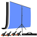 HIFFIN® Black|White|Gray|Blue Screen Backdrop 6x10 ft with Stand -6x9FT Photography Backdrop with 1PC 6.5FT T-Shape Backdrop Stands, 4PCs Spring Clamps, 1PCs Carry Bag