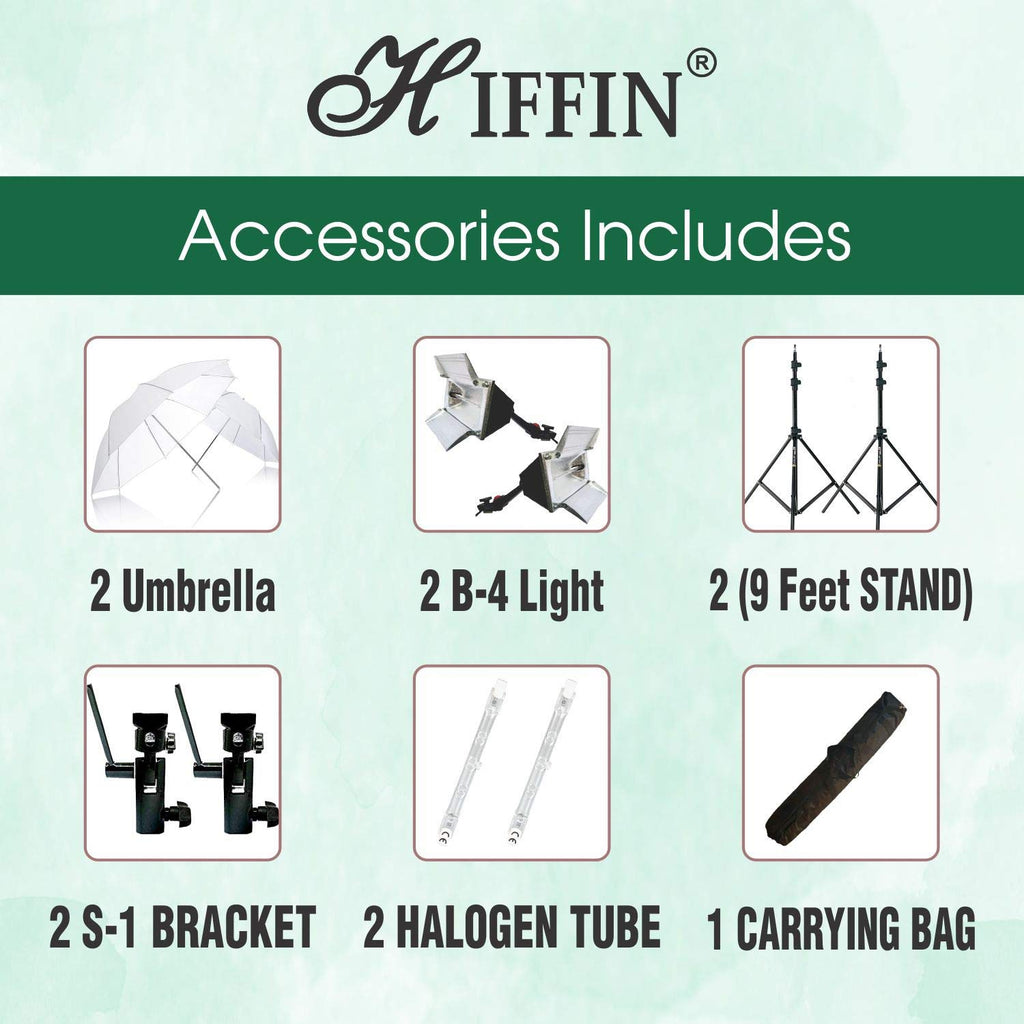 HIFFIN® Studio Home 33 Umbrella Stand Setup with S1 Pro Bracket Umbrella Adapter B-Bracket and Stand Double Set with Continuous/Video Light with 1000...