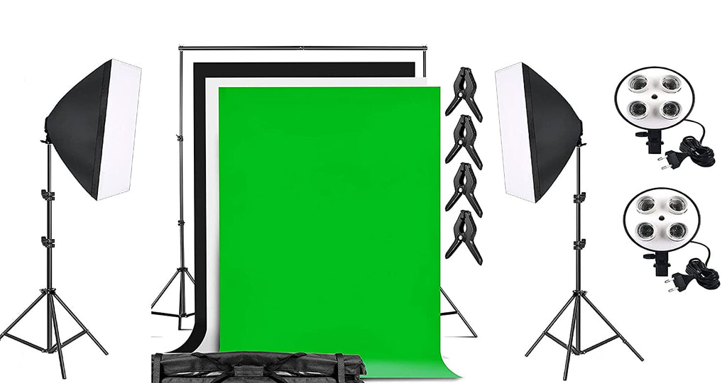 HIFFIN® PRO Quadlux Mark II Soft Led Still & 8.5 x 10 ft Background Support System Kit Video Light Softbox with AC Power, YouTube Shooting, Videography, Portrait, Product