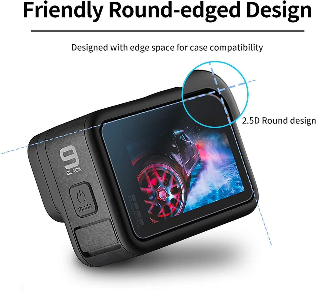 HIFFIN® Tempered Glass Screen Protector for GoPro Hero 9 Action Camera (Transparent) Edge to Edge Full Screen Coverage, Complete Set of 3 Glass