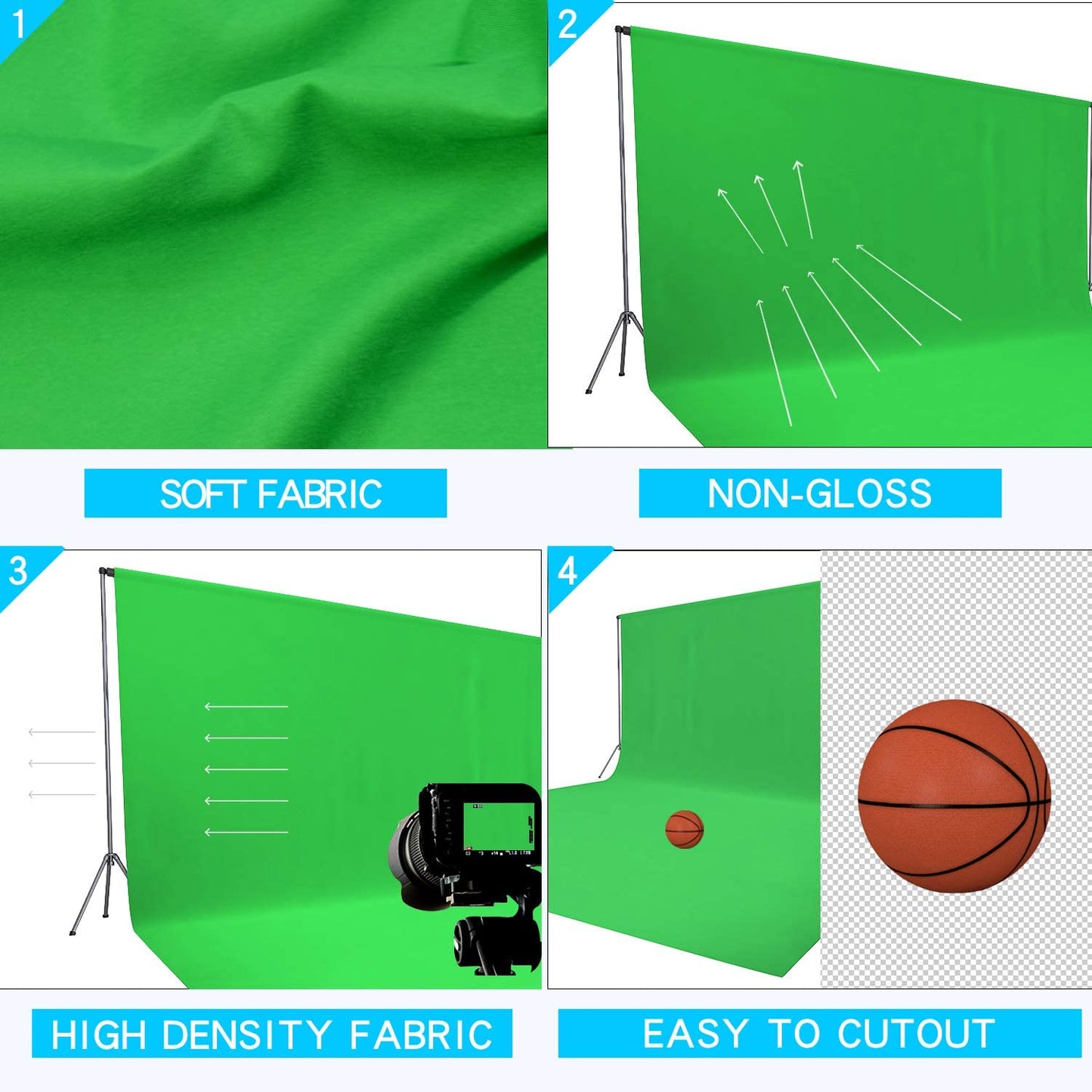Hiffin Green Backdrop Background 203.2MM X 304.8MM (8x12 Ft) for Studio - Camera Accessory Set of 3