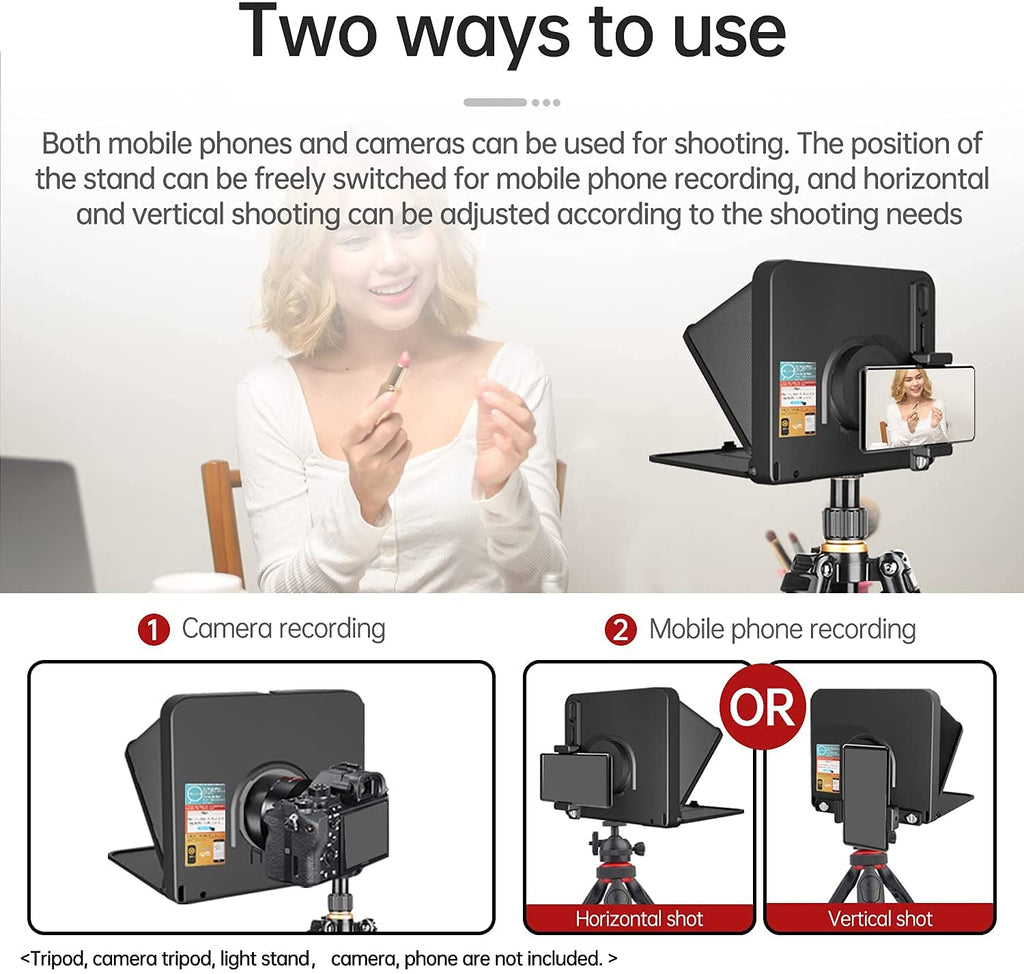 LENSGO TC7 8” Teleprompter for iPad Tablet Smartphone DSLR Camera w/Remote Control, APP Compatible with iOS & Android System for Online Teaching Vlog Live Streaming Interview, Fold in One Sec (Black)