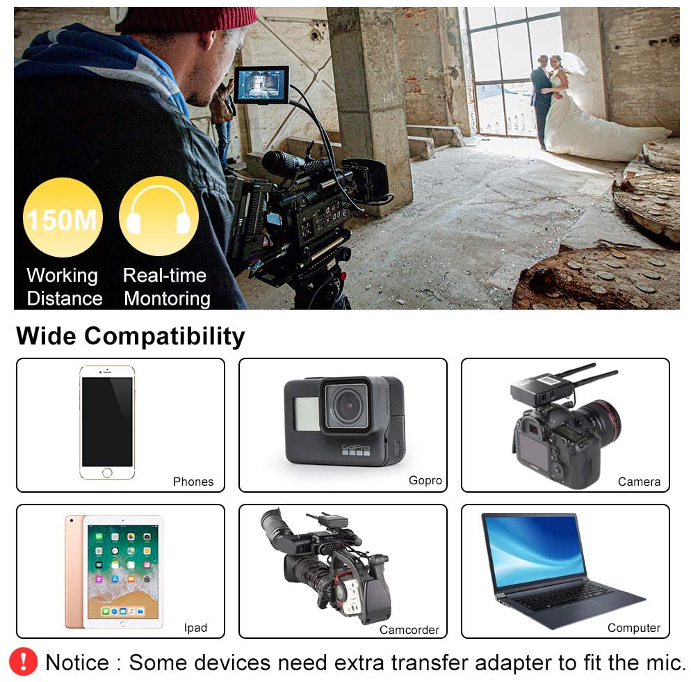 LENSGO LWM-338C Metal 99-Channel Professional Omnidirectional Wireless Lavalier Microphone System UHF Dual Transmitter and 1 Receiver Wireless Lav Lapel Mic for Camera DSLR Smartphone Video Recording