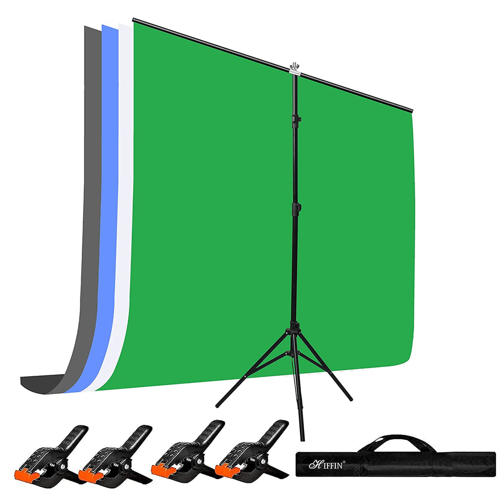 HIFFIN® Gray|White|Green|Blue Screen Backdrop 6x10 ft with Stand -6x9FT Photography Backdrop with 1PC 6.5FT T-Shape Backdrop Stands, 4PCs Spring Clamps, 1PCs Carry Bag