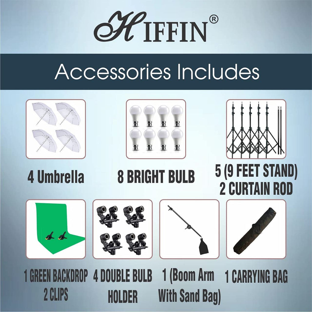HIFFIN® Green Screen Backdrop 8x12 ft with 9 ft Stand - 3 Packs 6x9 ft Photography Backdrop with 2 Pcs Spring Clamps, 1PCs Carry Bag (T Shape Kit C2 C1 G & Double Holder Kit M4)