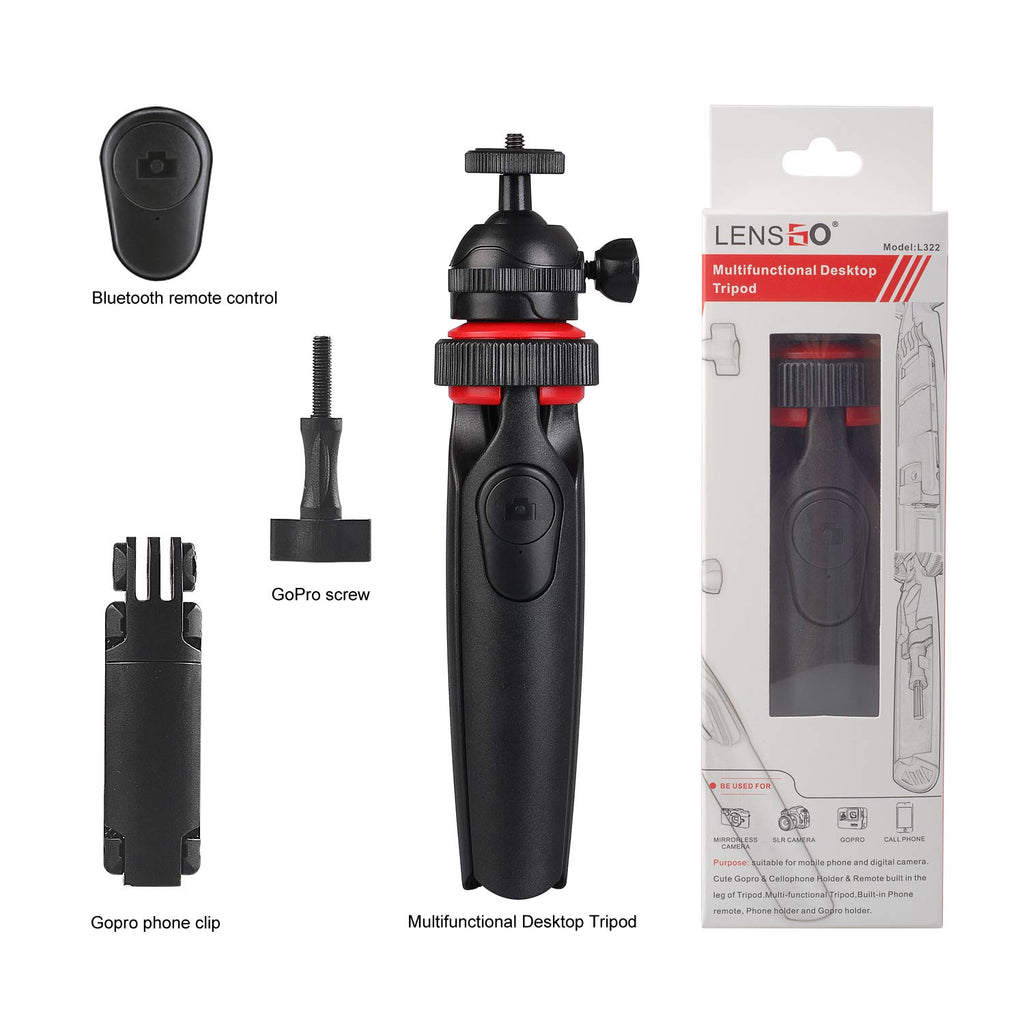 Lensgo Mini Tripod Camera Holder, Desktop Compact DSLR Table Stand, for Cell Mobile Phone GoPro iPhone