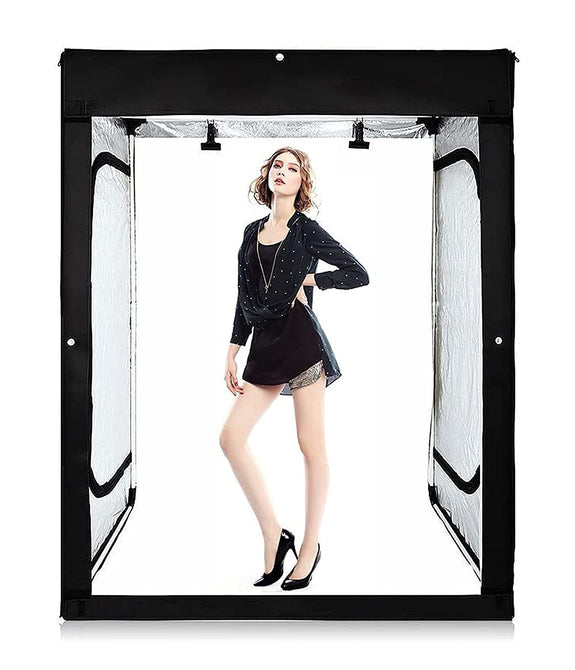 HIFFIN® Photo Studio Soft Box 80cm x 120cm x 200cm Portable Light Tent with Magnet 6 LED Strips and 3 Background White,Black,Light Yellow with AC Adapter for Body Portrait Apparel Photo Shooting