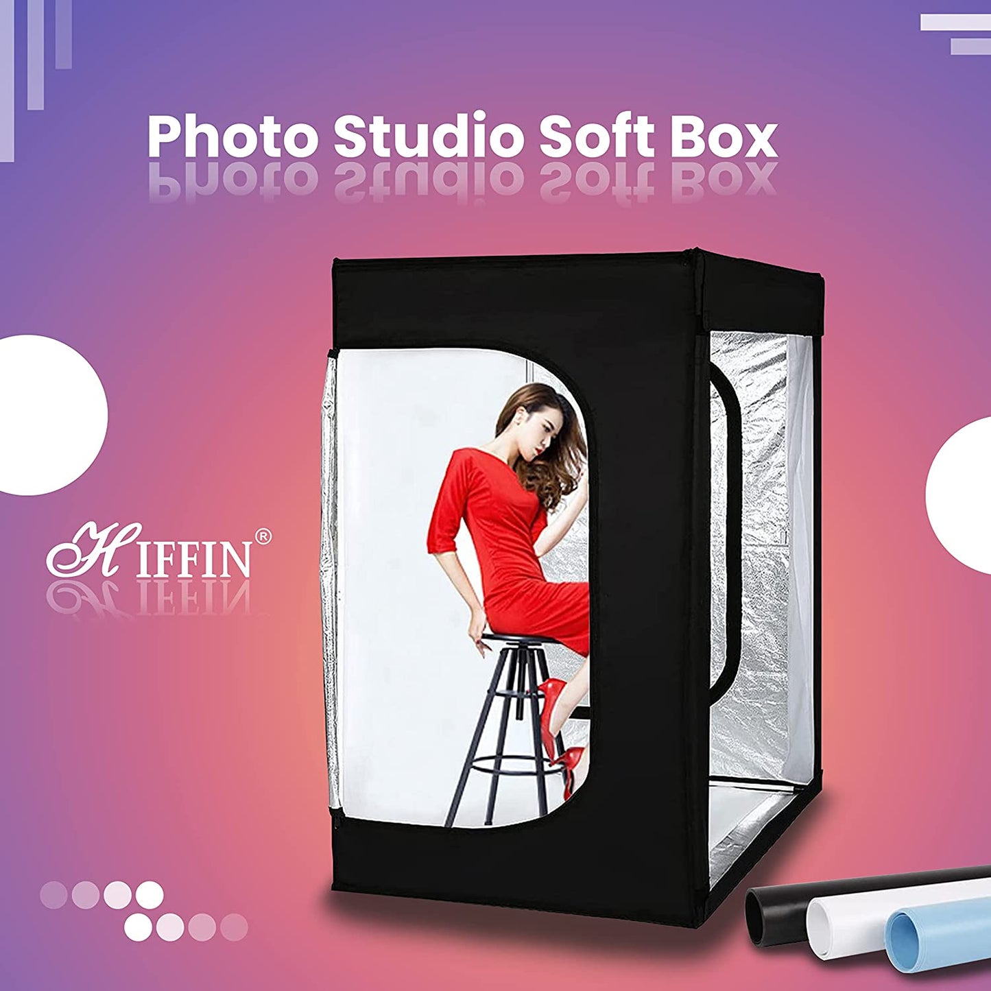 HIFFIN® Photo Studio Soft Box 80cm x 120cm x 200cm Portable Light Tent with Magnet 6 LED Strips and 3 Background White,Black,Light Yellow with AC Adapter for Body Portrait Apparel Photo Shooting