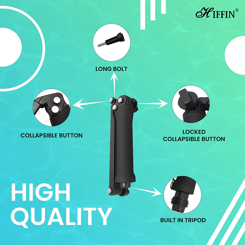 HIFFIN® 3-Way Monopod Grip Arm Tripod Foldable Selfie Stick, Stabilizer Mount Holder for GoPro Hero 9/8/7/6/5, SJCAM SJ6, SJ7, SJ5000, Yi and All Action Cameras