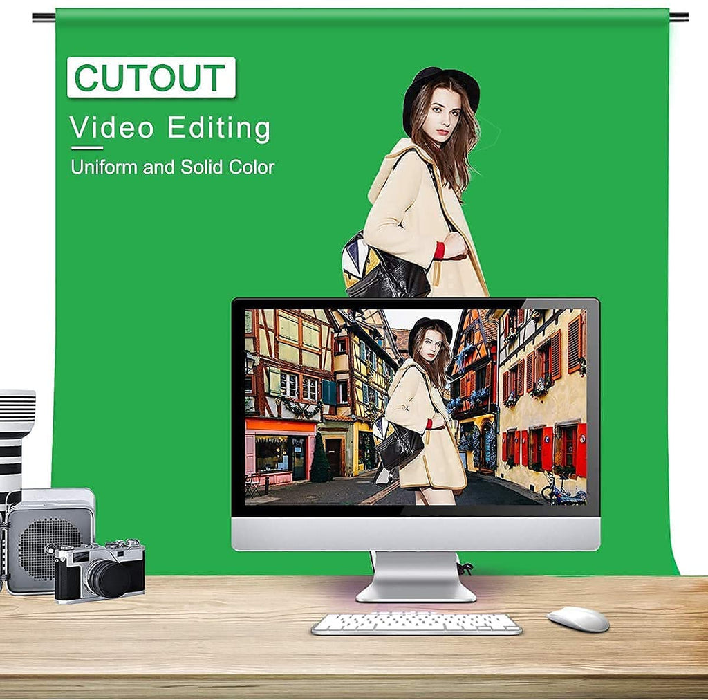 HIFFIN® 8x12 ft Green|Gray Screen, Photography Backdrop Background with 2 Clip, Chromakey Panel for Photo Backdrop Video Studio, Muslin Background Screen