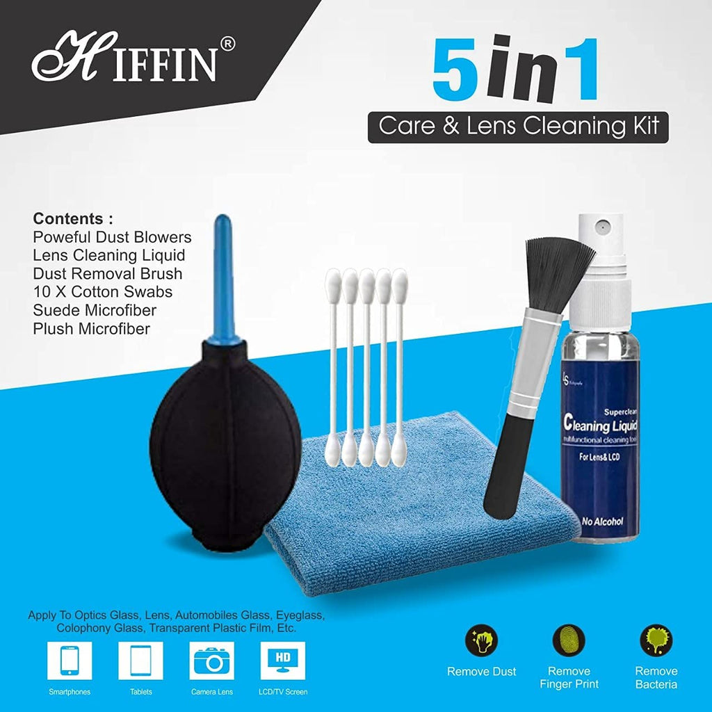 Hiffin 5 in 1 Care and Lens Cleaning kit for Nikon Canon Sony All Digital & Film Camera Lenses,binocluars, LCD Screens