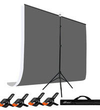 HIFFIN® White|Grey Screen Backdrop 6x10 ft with Stand -6x9FT Photography Backdrop with 1PC 6.5FT T-Shape Backdrop Stands, 4PCs Spring Clamps, 1PCs Carry Bag