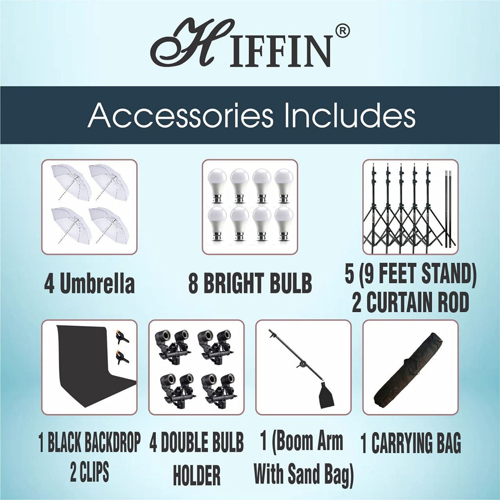 HIFFIN® Black Screen Backdrop 8x12 ft with 9 ft Stand - 3 Packs 6x9 ft Photography Backdrop with 2 Pcs Spring Clamps, 1PCs Carry Bag (T Shape Kit C2 C1 B & Double Holder Kit M4)