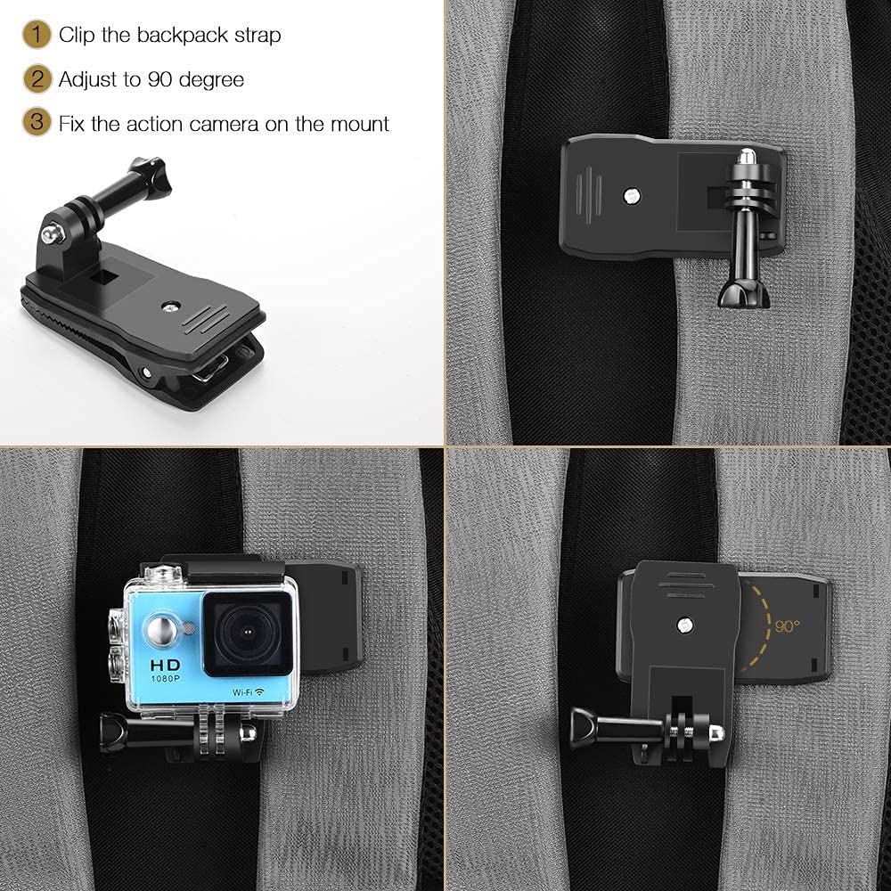 HIFFIN® 360 Degree Backpack Hat Belt Clip Clamp Mount for Go Pro Hero 2/3/3+ (Black)