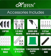 HIFFIN® 5 PRO Quadlux Mark III Soft Led Still & Video Light Softbox 3 Point Lighting Kit with Backdrop Stand, 9x10ft Photo Video Studio Muslin 1 x Curtain Green | Stand Backdrop Support System Kit